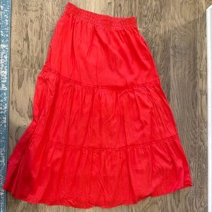 Red Maxi A-Line Tiered Skirt for Cocktail